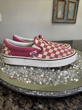Vans Slip-On Checkerboard Pink and Cream Canvas Loafers